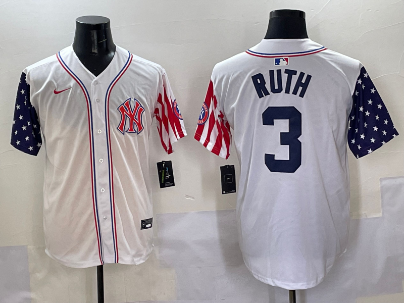 Men 2025  MLB New York Yankees #3 Ruth white jersey style 15